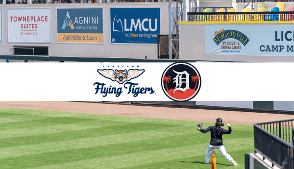 Baseball field with Lakeland Flying Tigers and Detroit Tigers logos